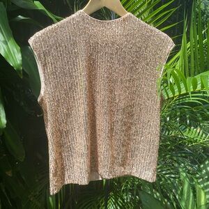 Calvin Klein Sequin top XS New w tag gold sleeveless shell tank blouse zip